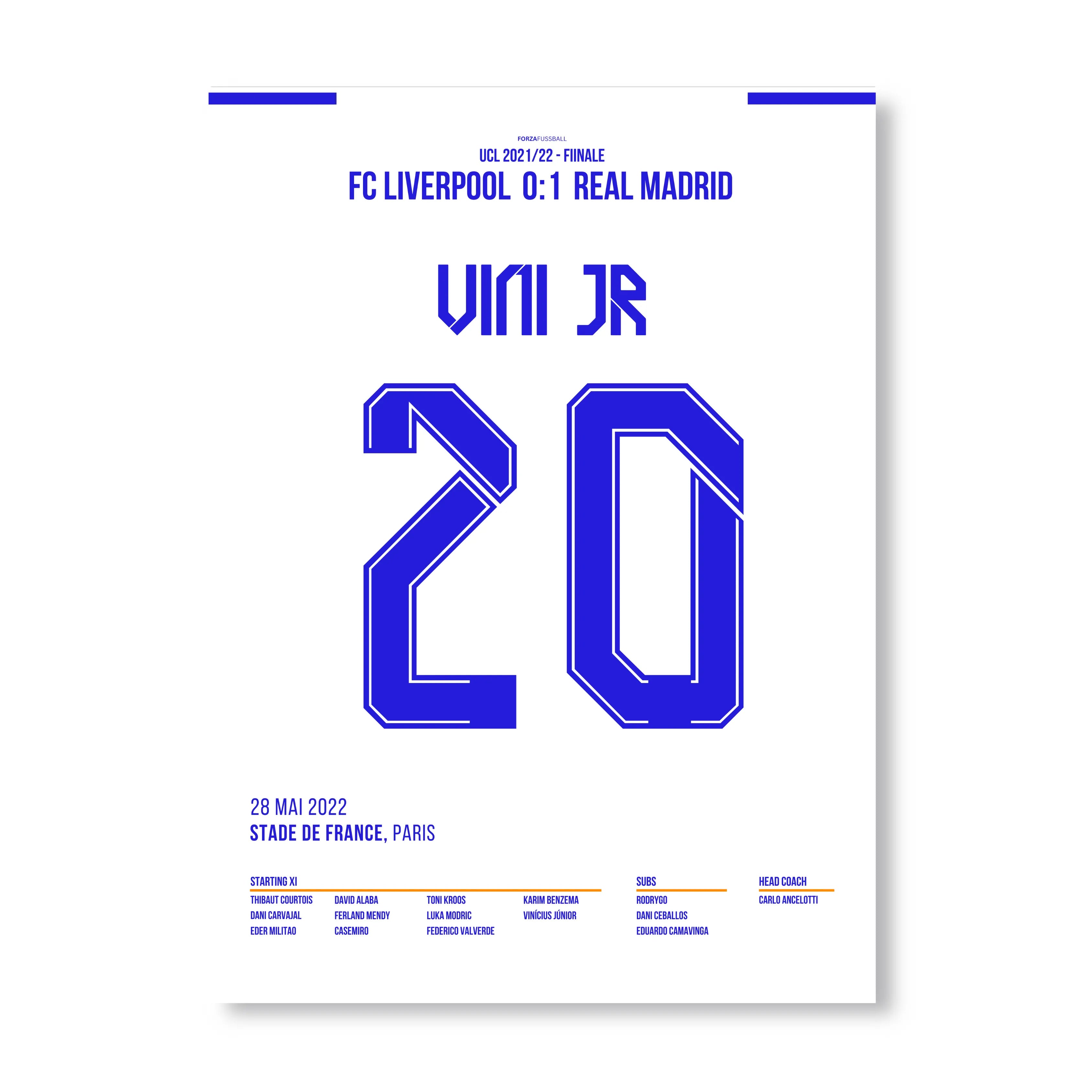 Vini Jr entscheidet das Champions League Finale gegen Liverpool Fußball Poster mit Rahmen