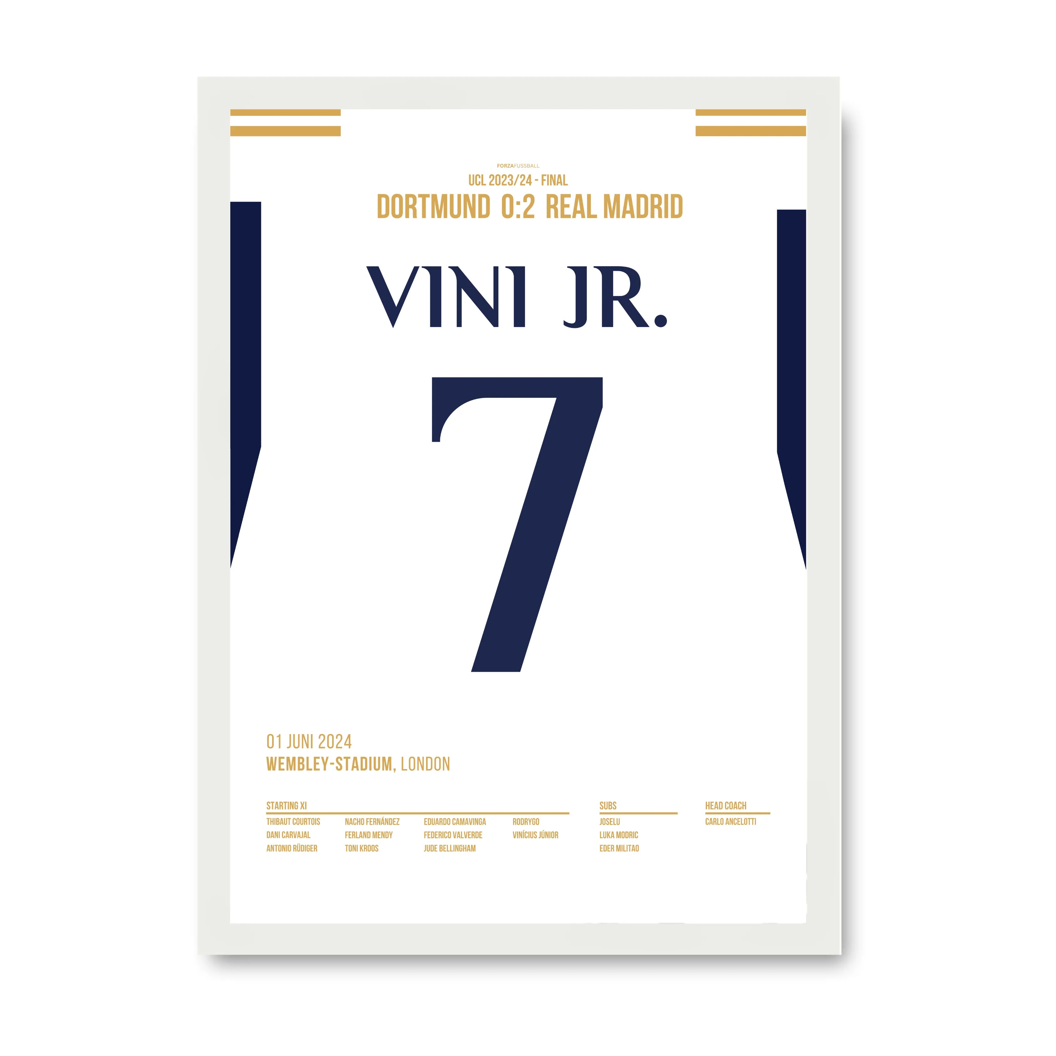 Vini Jr führt Real Madrid zum 15. Champions League Titel Fußball Poster mit Rahmen