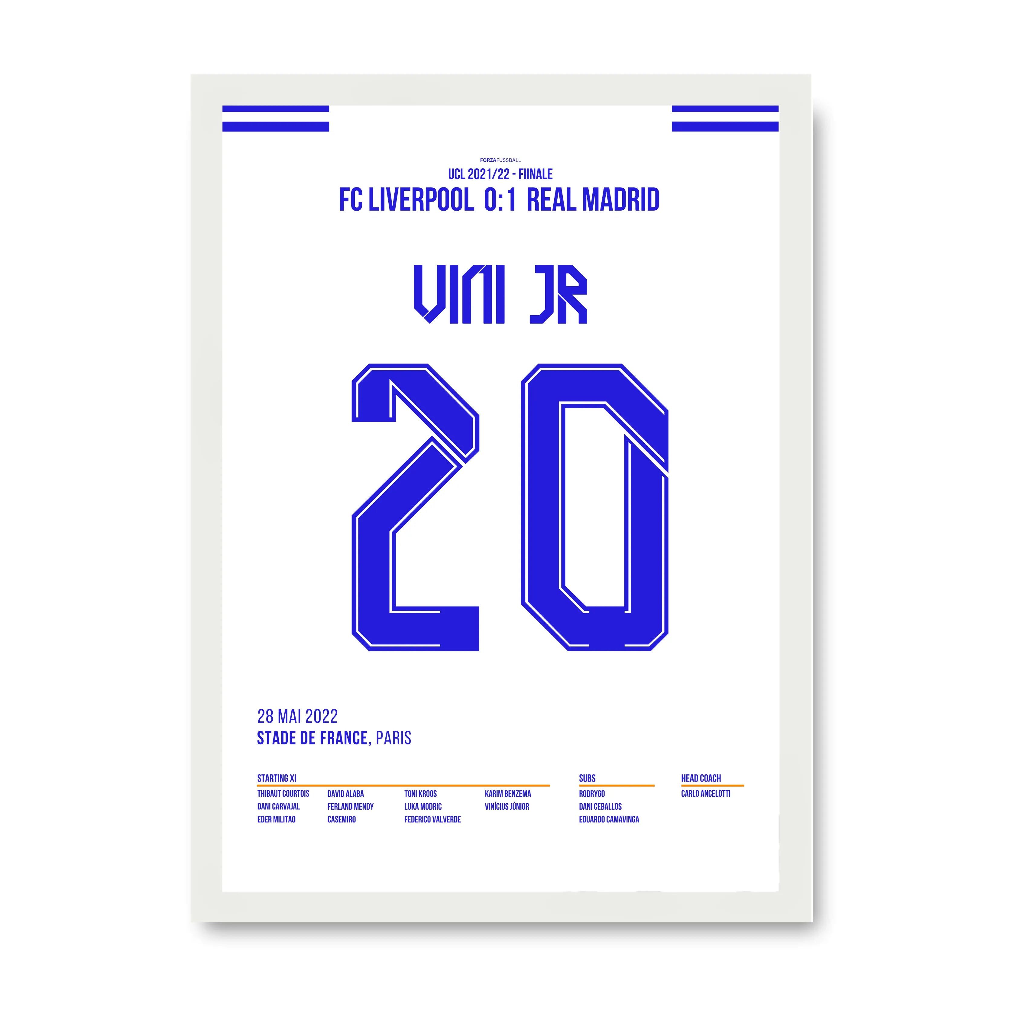 Vini Jr entscheidet das Champions League Finale gegen Liverpool Fußball Poster mit Rahmen