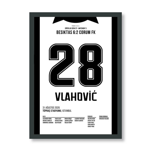 Vlahović Besiktas Poster – Hattrick beim Startelf-Debüt, schwarzer Rahmen