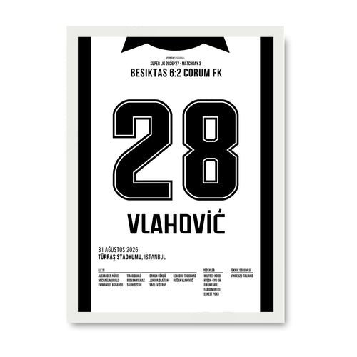 Vlahović Besiktas Poster – Hattrick beim Startelf-Debüt, weisser Rahmen
